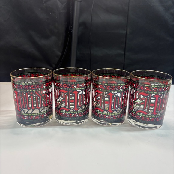 Houze Other - 4 Vintage Houze Stained Glass Christmas Happy Holidays 4" Tumblers Glasses